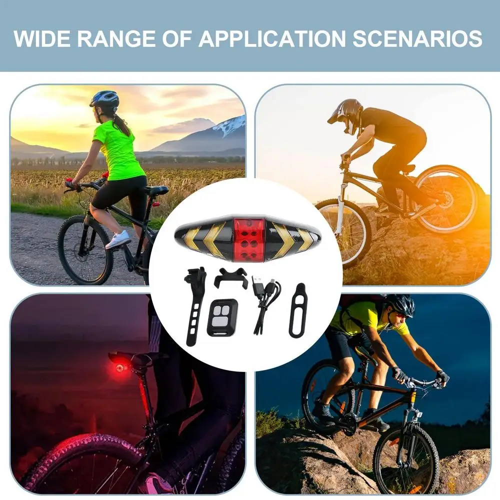 Bike Turn Signals Safety Warning Cycling Taillight 6 Lighting Modes Ultra Bright USB Rechargeable Wireless Remote Control