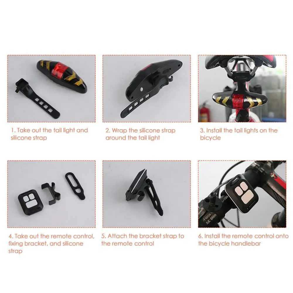 Bike Turn Signals Safety Warning Cycling Taillight 6 Lighting Modes Ultra Bright USB Rechargeable Wireless Remote Control