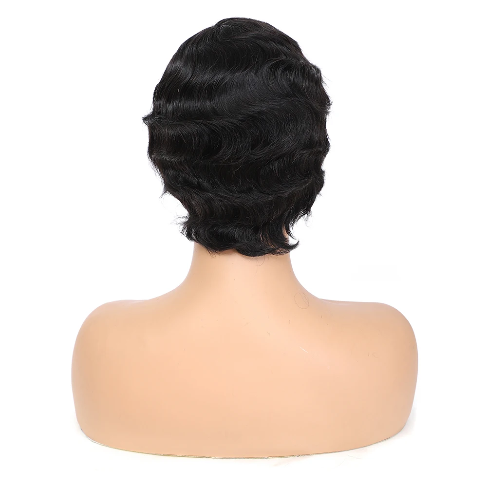 Short Finger Wavy Wig Curly Black Cute Wig Real African Black Wigs for Women Mommy Wig Is Looks Natural (1B Black)