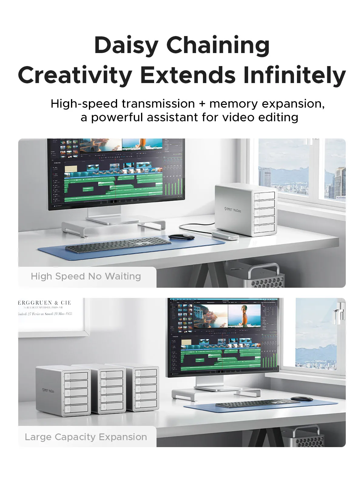 ORICO 3.5" Daisy Chain Type-C 10Gbps HDD Docking Station Support RAID 150W Power for Apple device 5Bay DAS Studio Series