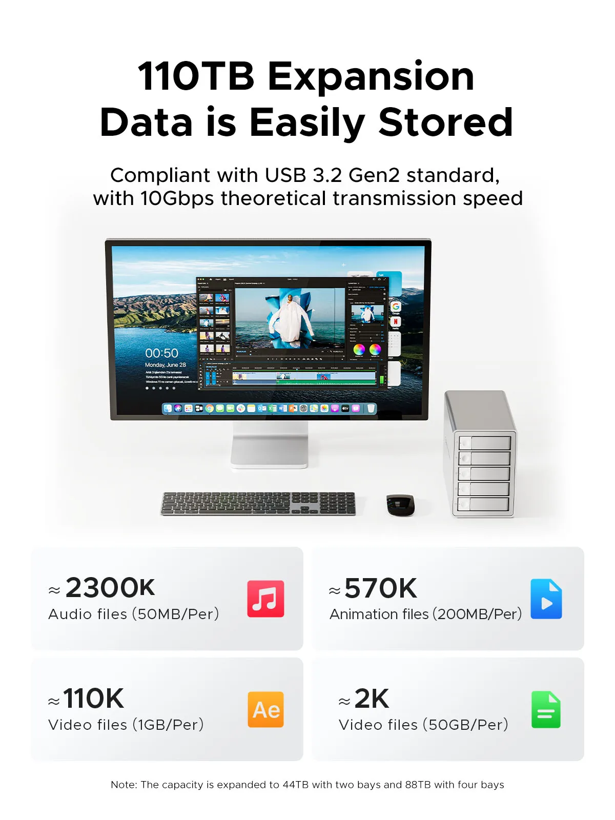 ORICO 3.5" Daisy Chain Type-C 10Gbps HDD Docking Station Support RAID 150W Power for Apple device 5Bay DAS Studio Series