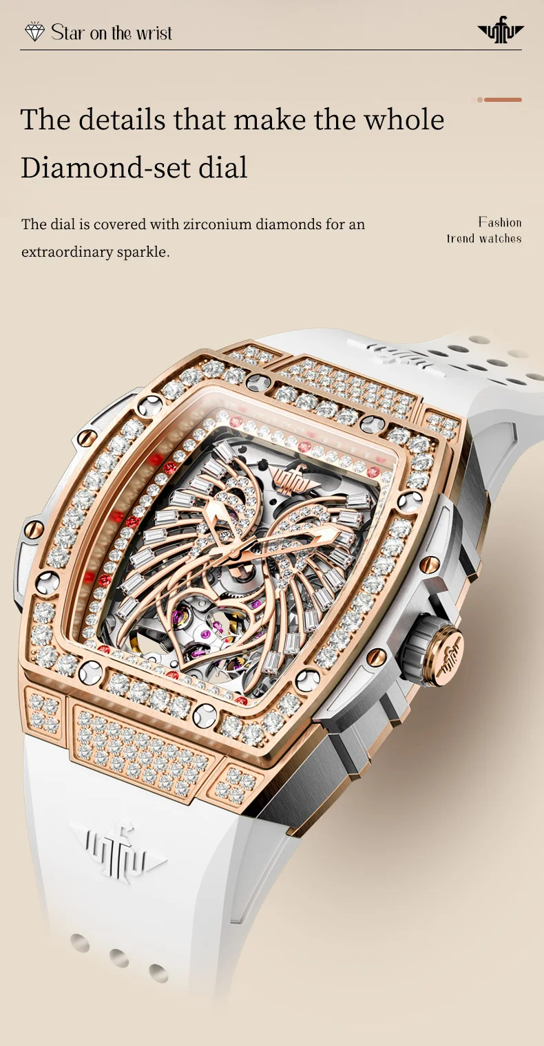 OUPINKE 3225 Women's Watch Luxury Brand All Diamond Automatic Mechanical Watch Classic Silicone Waterproof Elegant Women's Watch