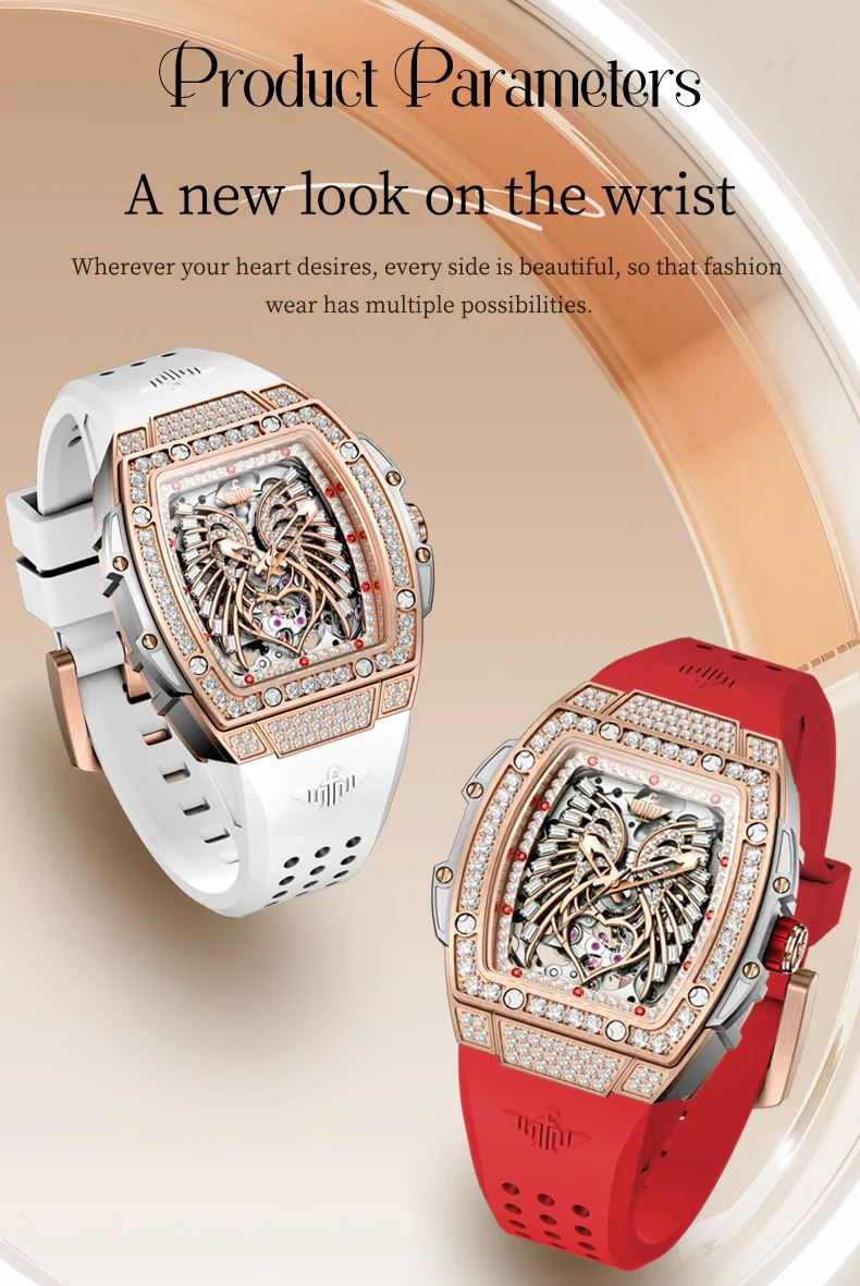 OUPINKE 3225 Women's Watch Luxury Brand All Diamond Automatic Mechanical Watch Classic Silicone Waterproof Elegant Women's Watch