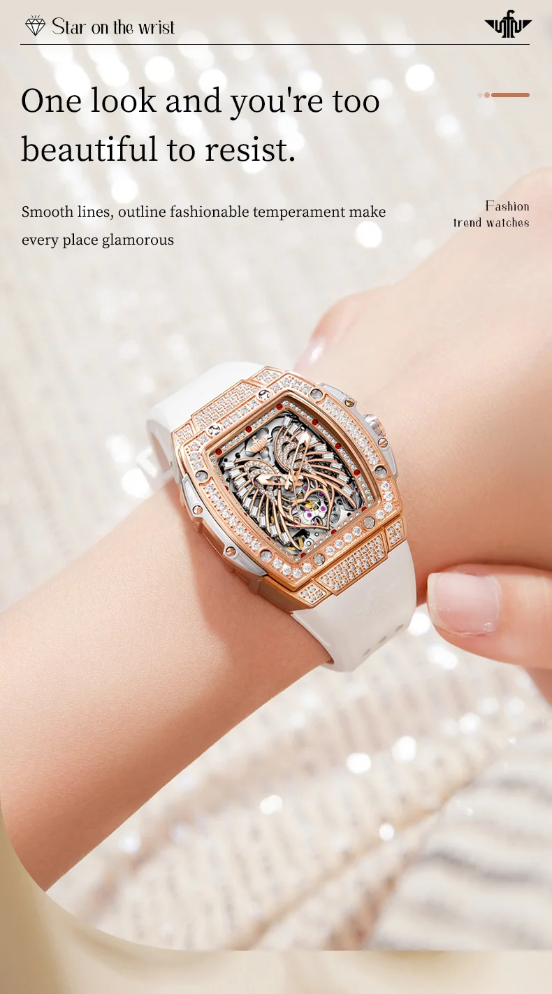 OUPINKE 3225 Women's Watch Luxury Brand All Diamond Automatic Mechanical Watch Classic Silicone Waterproof Elegant Women's Watch