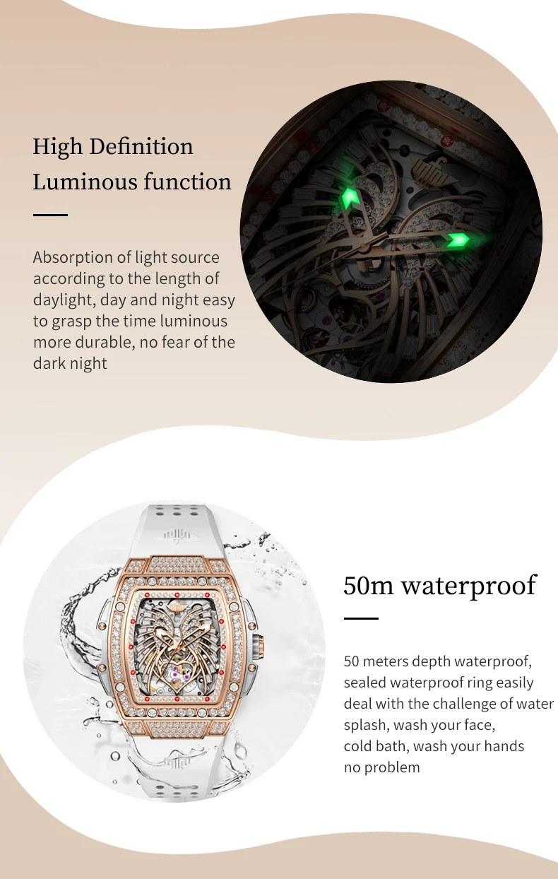 OUPINKE 3225 Women's Watch Luxury Brand All Diamond Automatic Mechanical Watch Classic Silicone Waterproof Elegant Women's Watch