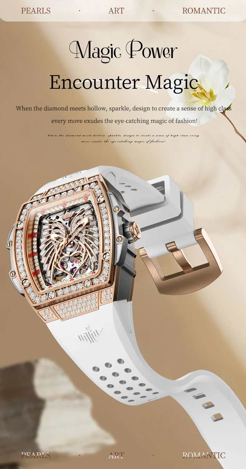 OUPINKE 3225 Women's Watch Luxury Brand All Diamond Automatic Mechanical Watch Classic Silicone Waterproof Elegant Women's Watch