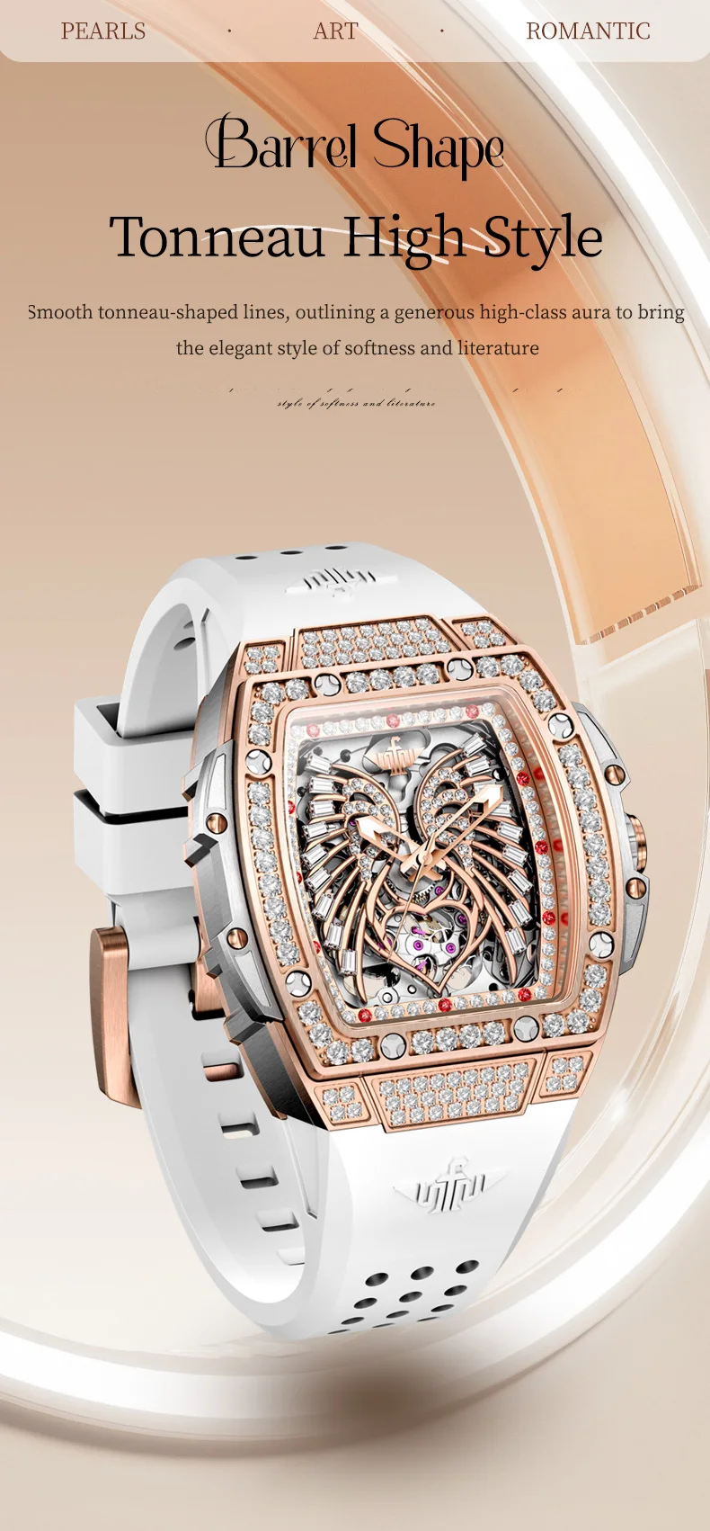 OUPINKE 3225 Women's Watch Luxury Brand All Diamond Automatic Mechanical Watch Classic Silicone Waterproof Elegant Women's Watch