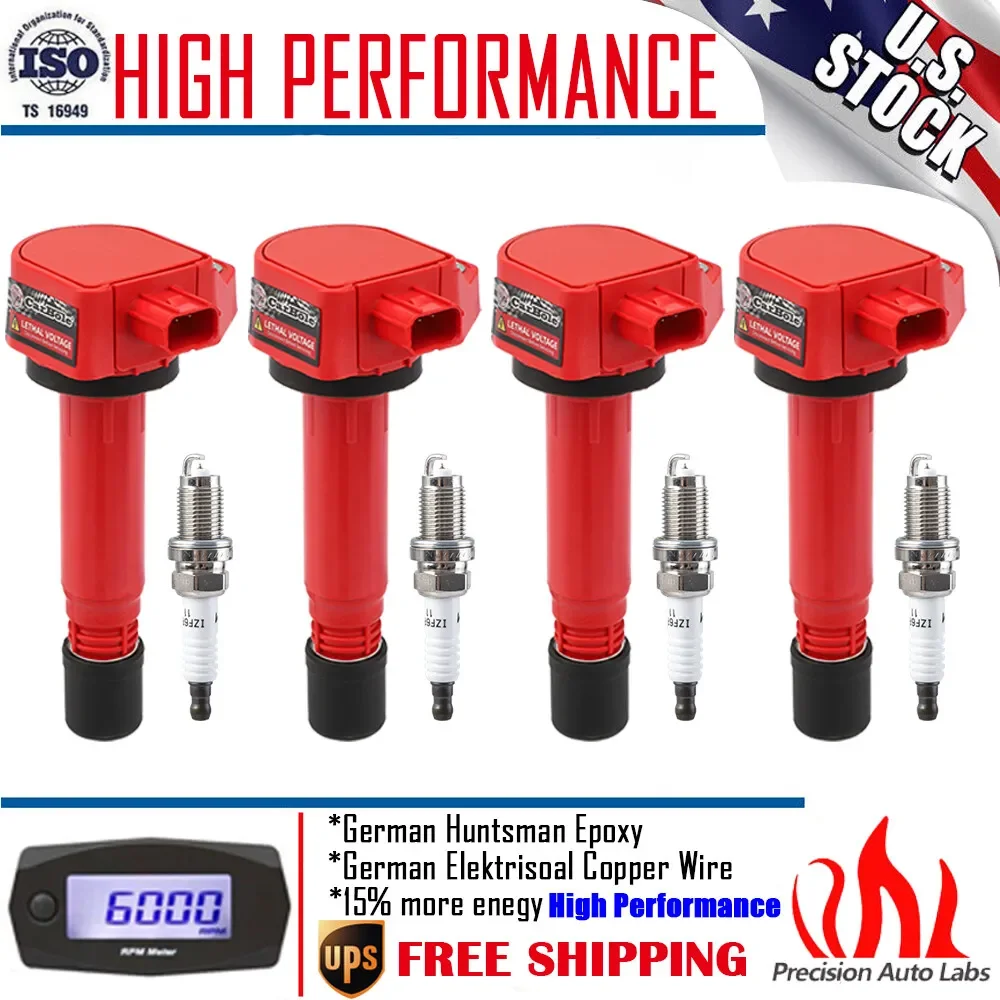 4 Pack Ignition Coil & Platinum Spark Plug For 2006-2011 Honda Civic 1.8L UF582