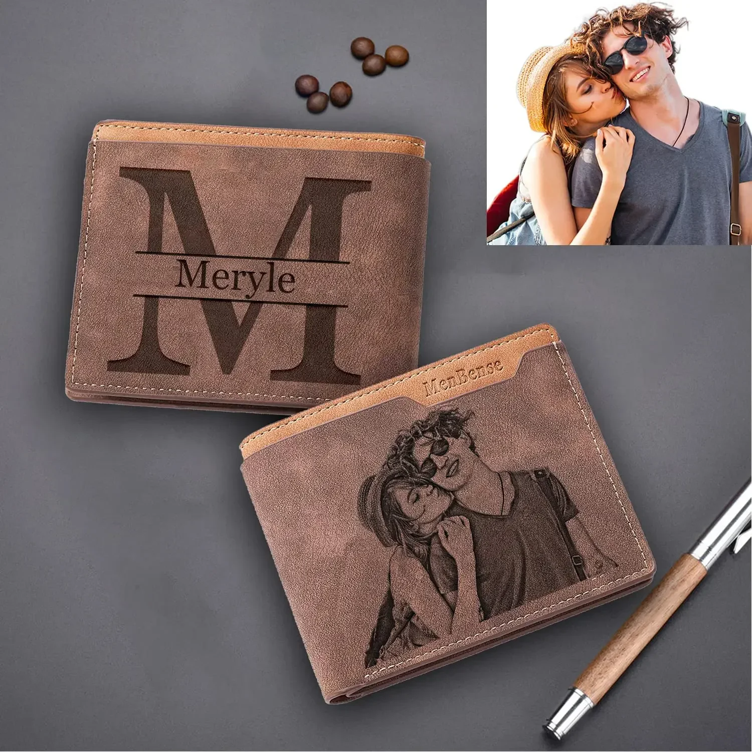 Men's Engraved Photo Wallets Custom Picture & Text Wallet Personalized Birthday Christmas Father's Day Gifts for Him Husband
