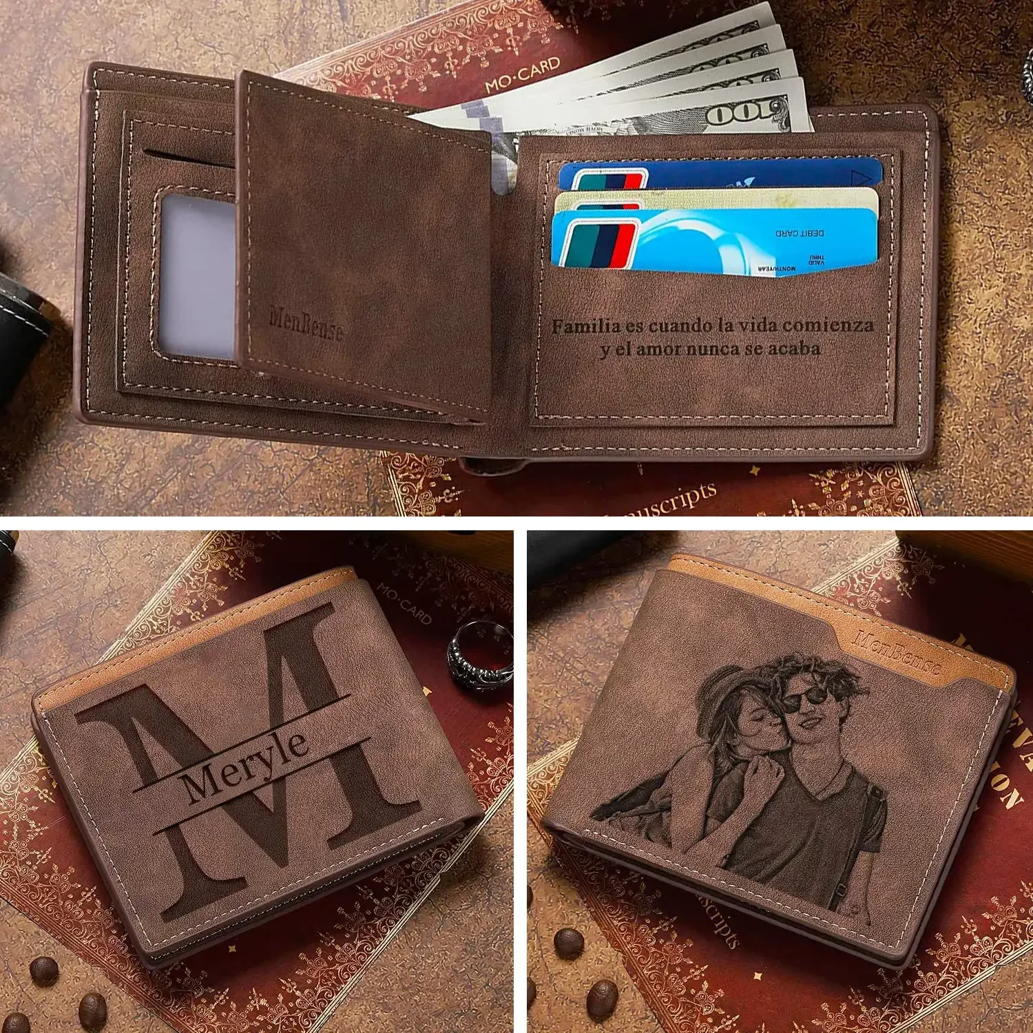 Men's Engraved Photo Wallets Custom Picture & Text Wallet Personalized Birthday Christmas Father's Day Gifts for Him Husband