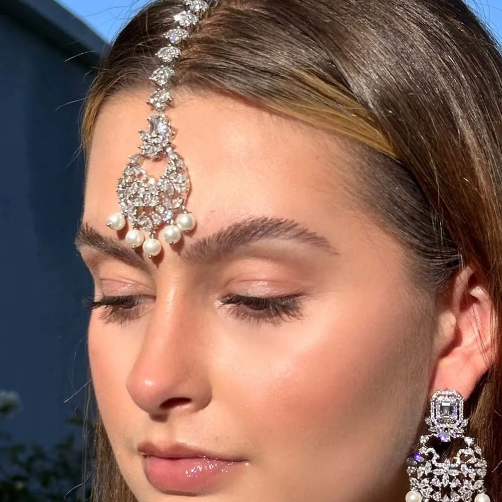 Stonefans Pearl Head Chain Boho Indian Wedding Jewellery Women Fashion 2024 Forehead Accessories Arabian Headpiece Rhinestone