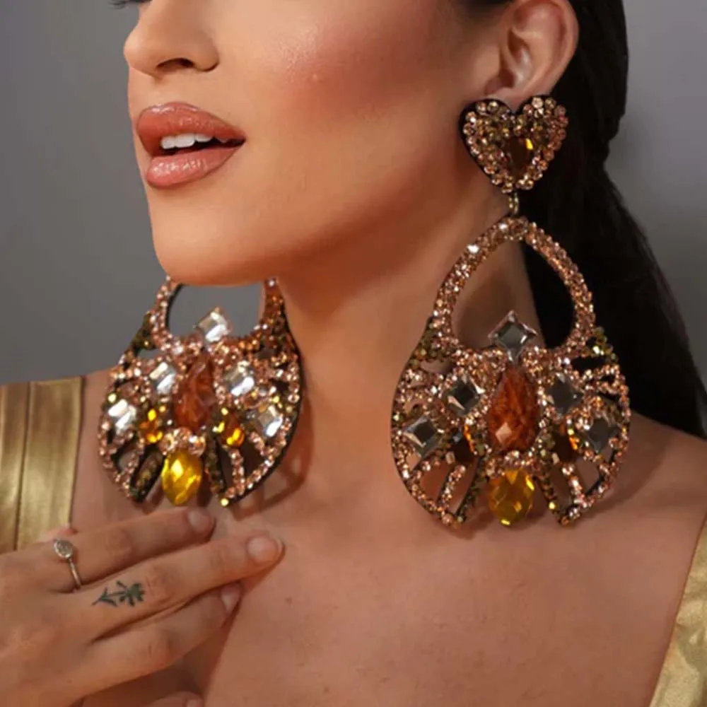 Stonefans Designer Exaggerated Heart Earrings Rhinestone 2024 Trend Jewelry Tendance Oversize Love Crystal Hanging Earrings Gift
