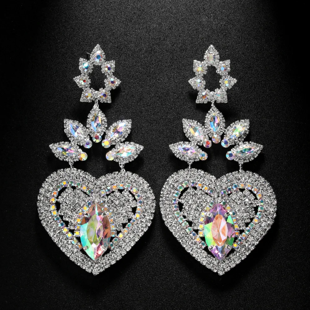 Stonefans Designer Exaggerated Heart Earrings Rhinestone 2024 Trend Jewelry Tendance Oversize Love Crystal Hanging Earrings Gift