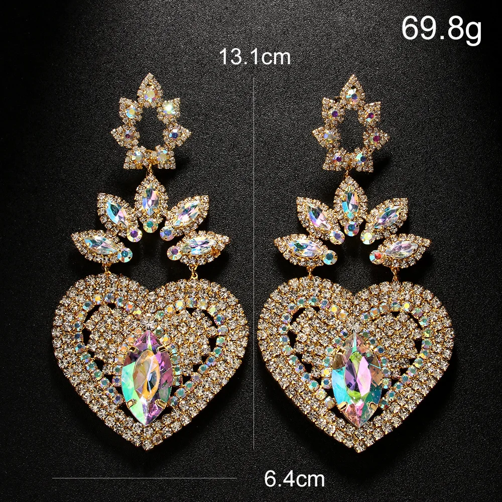Stonefans Designer Exaggerated Heart Earrings Rhinestone 2024 Trend Jewelry Tendance Oversize Love Crystal Hanging Earrings Gift