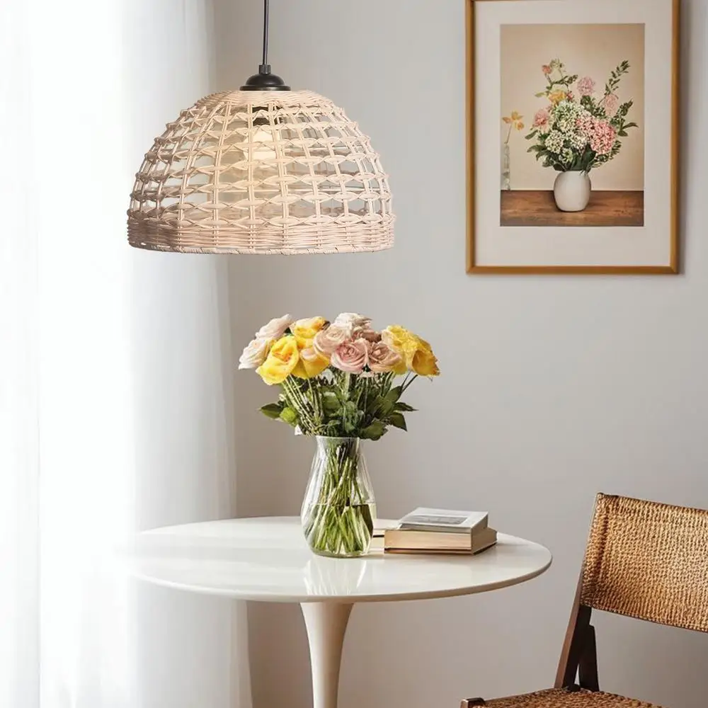 Rattan Pendant Lamp Shade Hand Woven Lampshade Light Fixture Chandelier Ceiling Pendant Lights Cover Home Decor