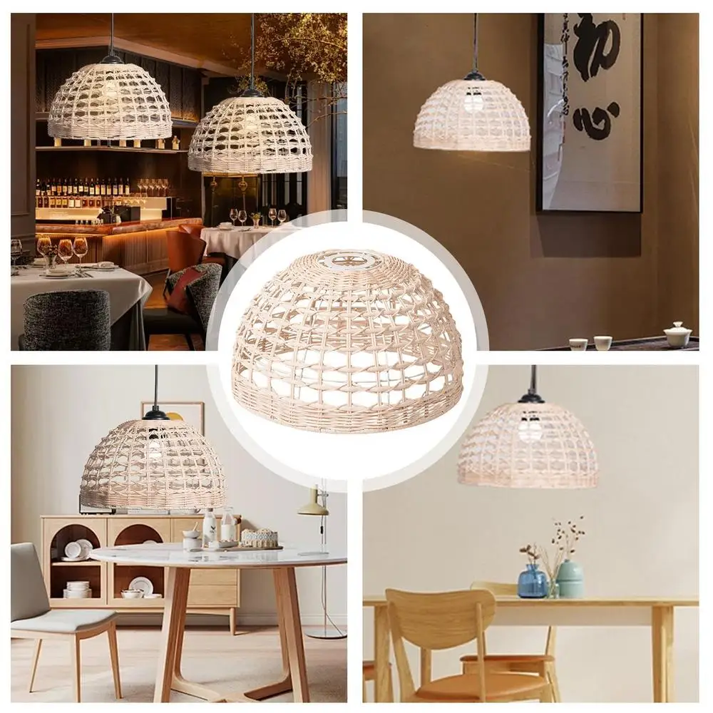 Rattan Pendant Lamp Shade Hand Woven Lampshade Light Fixture Chandelier Ceiling Pendant Lights Cover Home Decor