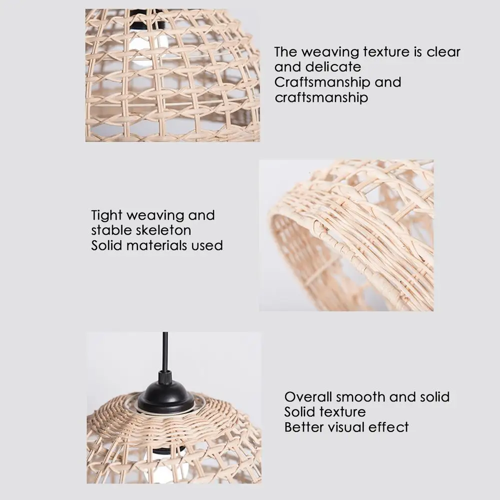 Rattan Pendant Lamp Shade Hand Woven Lampshade Light Fixture Chandelier Ceiling Pendant Lights Cover Home Decor