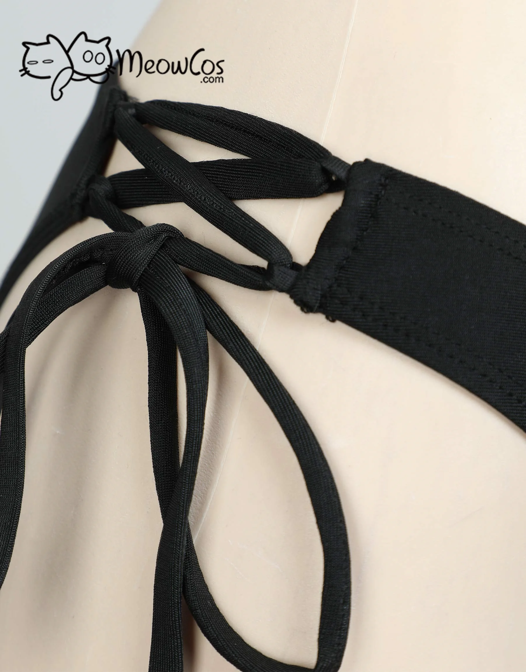 Meowcos Women's Gothic Bat Style Black Two-Piece Swimsuit Halter Lace-up Top and Low Waist Triangle Bottom Bathing Suit