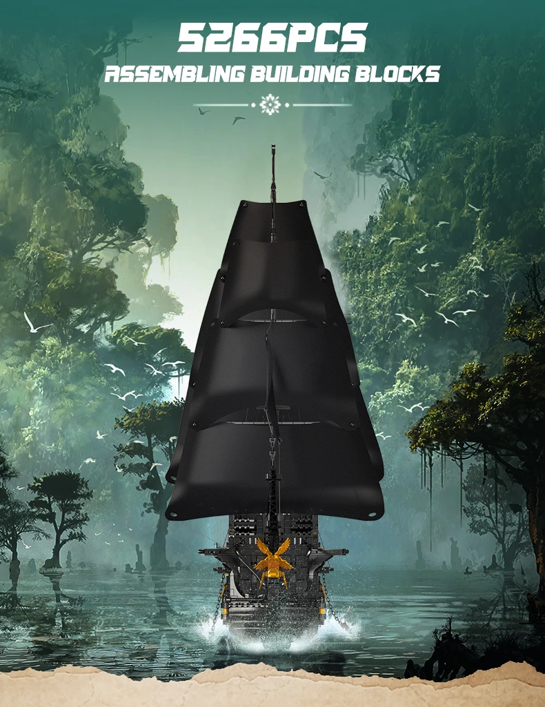 MOULD KING 13186 Black Pearl Ship Pirate Ⅱ Pirates Ship 5266PCS Building Blocks Ideas Sailboat Bricks Kids Birthday Gifts