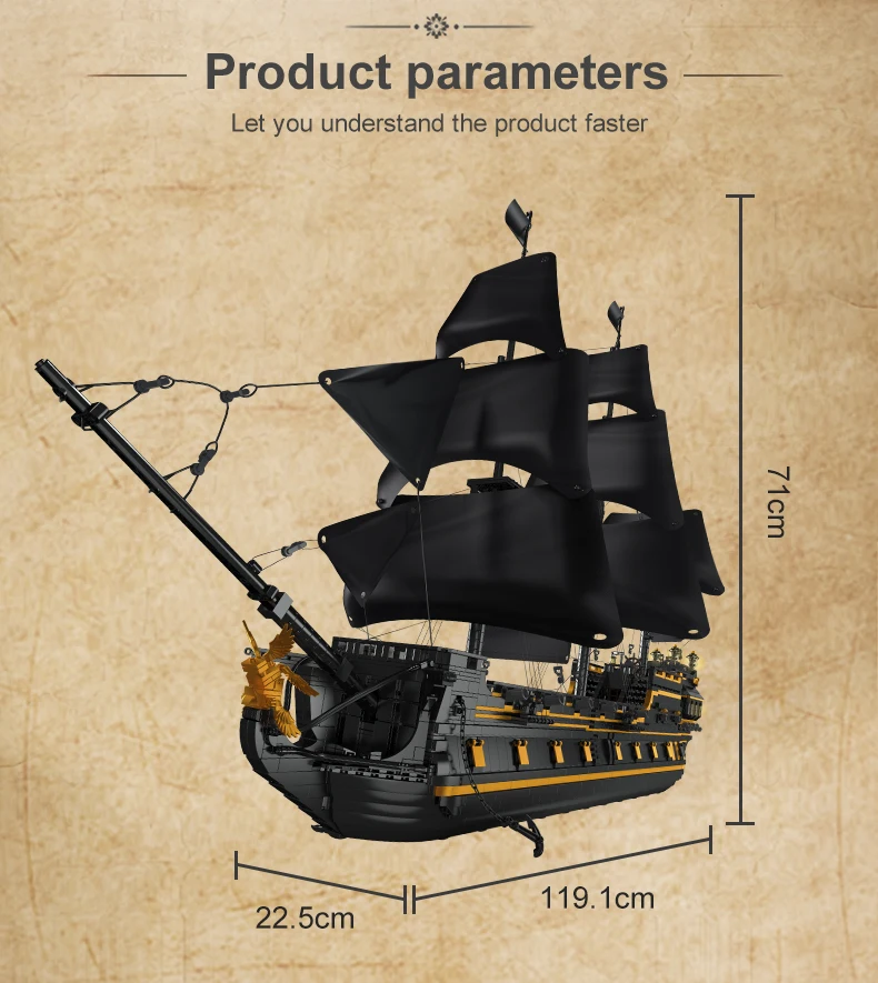 MOULD KING 13186 Black Pearl Ship Pirate Ⅱ Pirates Ship 5266PCS Building Blocks Ideas Sailboat Bricks Kids Birthday Gifts