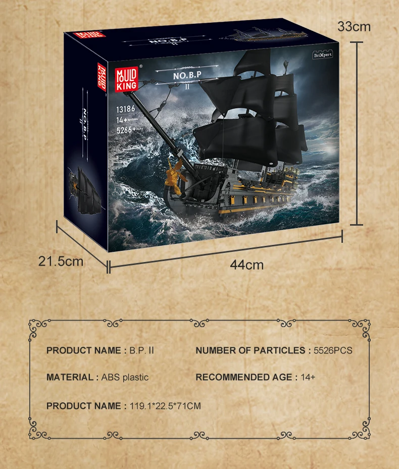 MOULD KING 13186 Black Pearl Ship Pirate Ⅱ Pirates Ship 5266PCS Building Blocks Ideas Sailboat Bricks Kids Birthday Gifts