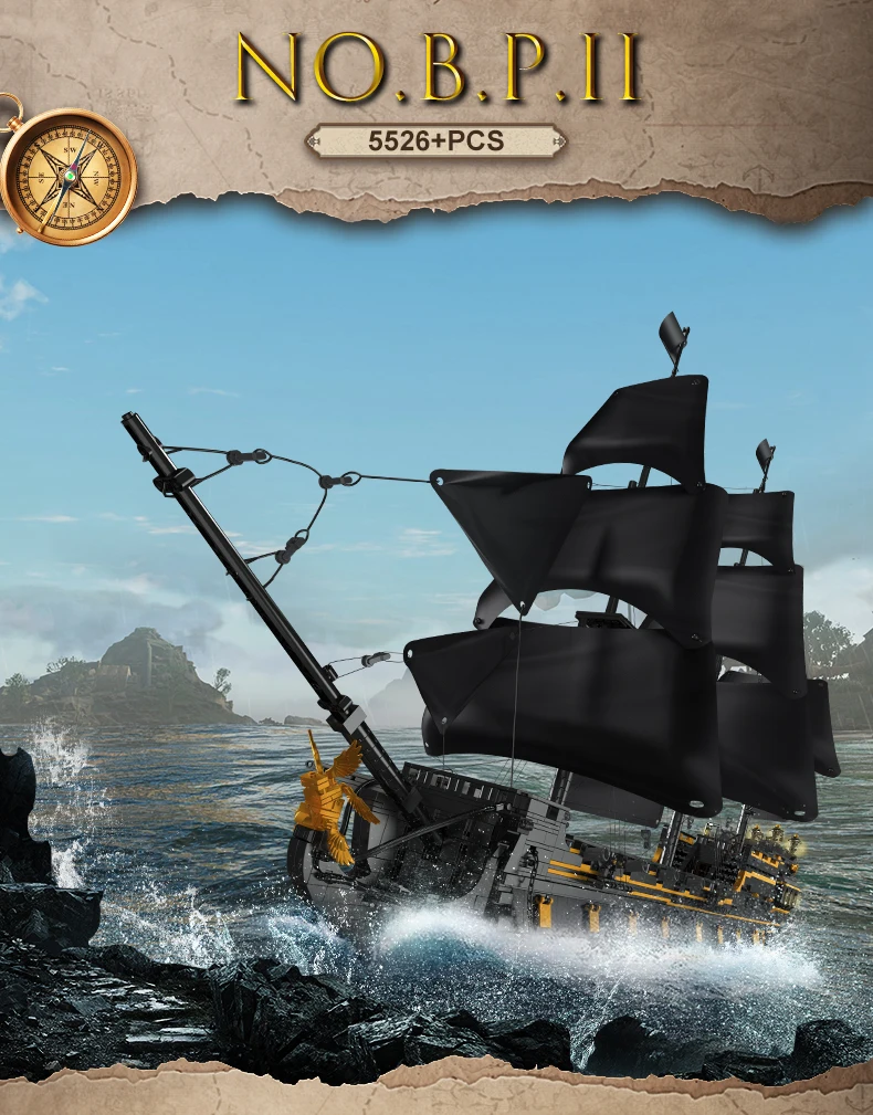 MOULD KING 13186 Black Pearl Ship Pirate Ⅱ Pirates Ship 5266PCS Building Blocks Ideas Sailboat Bricks Kids Birthday Gifts