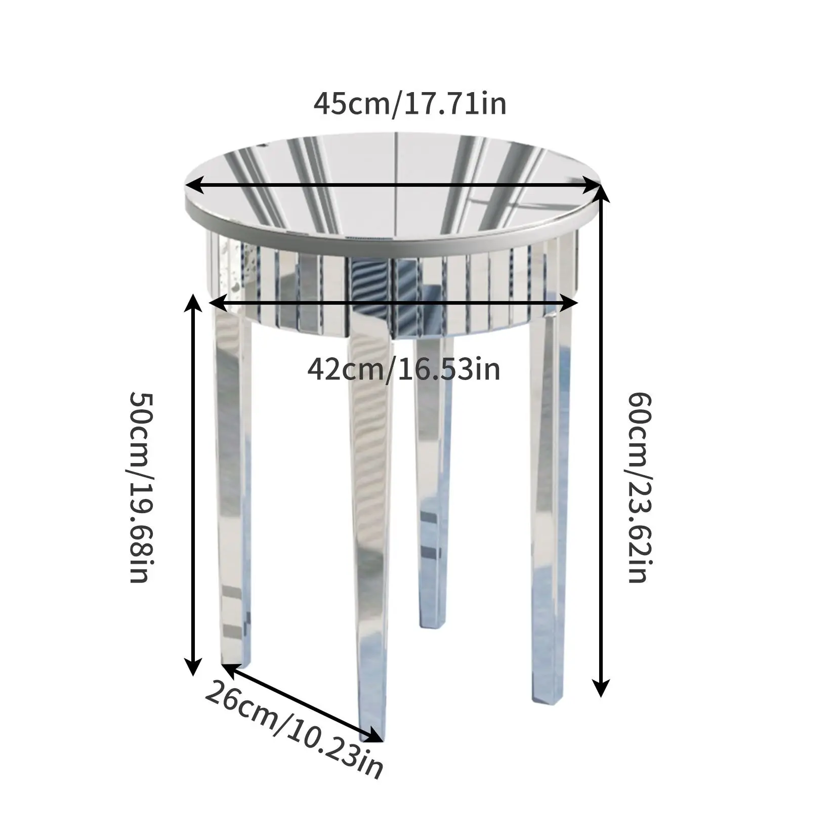 Mirrored Side End Table with Geometric Legs, Modern Furniture for Hallway, Living Room and Bedroom