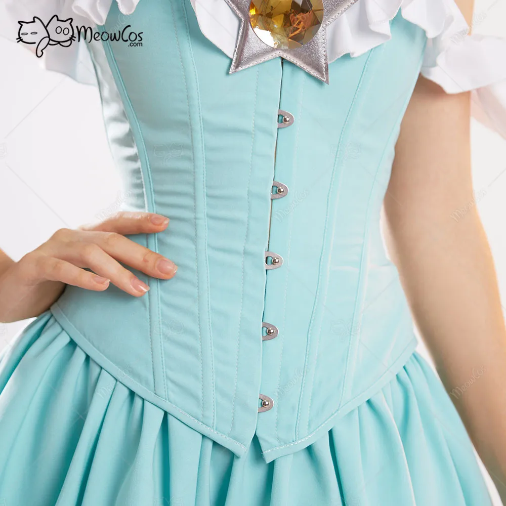Meowcos Women Princess Style Dress Cosplsy Costume Ruffle Sexy Tube Top Tights Corset and Skirt Set with Crown and Earings