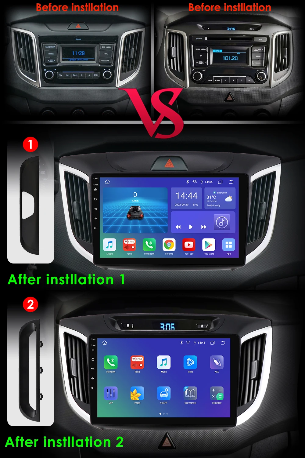 Hizpo 2 Din Android 13 Car Radio For Hyundai Creta ix25 2015-2019 Multimedia Video Player GPS 4G Carplay Auto Stereo Head Unit