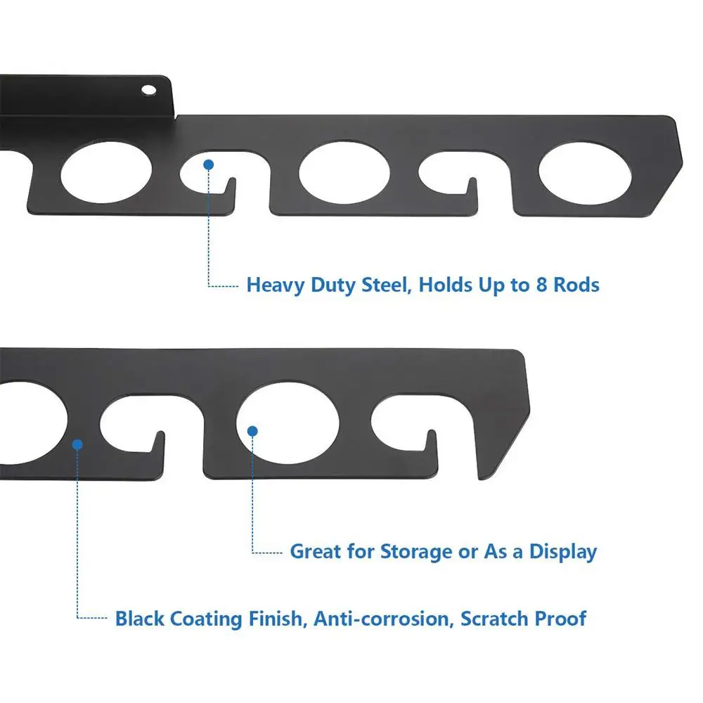 Fishing Rod Storage Horizontal Wall Mounted Fishing Rod Storage Rack Sturdy Steel Fishing Rod Storage Rack Space-Saving Pole