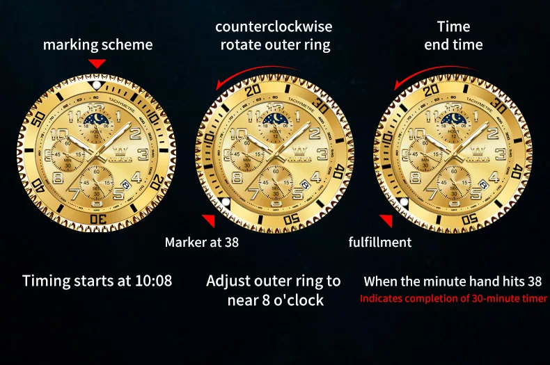 OLEVS 2926 Men's Watch Luxury Brand Gold Waterproof Calendar Moon Phase Chronograph Top Fashion Stainless Steel Men Quartz Watch