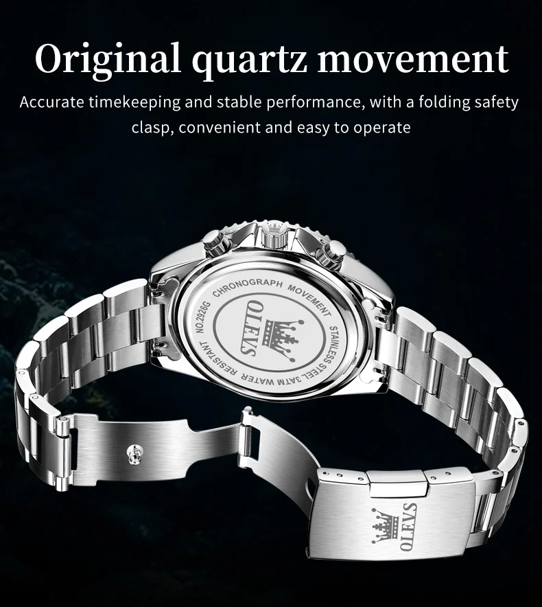 OLEVS 2926 Men's Watch Luxury Brand Gold Waterproof Calendar Moon Phase Chronograph Top Fashion Stainless Steel Men Quartz Watch