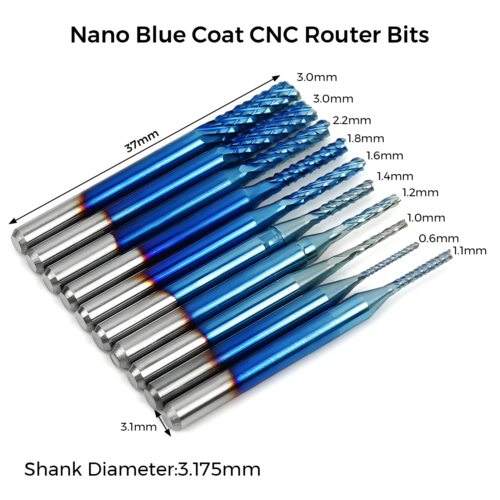 Laser Woodworking Milling Cutter Tools Titanium Coat End Mill 3.175mm Nano Blue Coat Cutting Wood Engraving Bits for TTC450 Pro