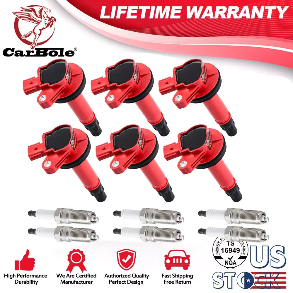 Carbole 6x Ignition Coils + 6x Spark Plugs Kit For 2008-2016 Ford Taurus Edge 3.5L UF553