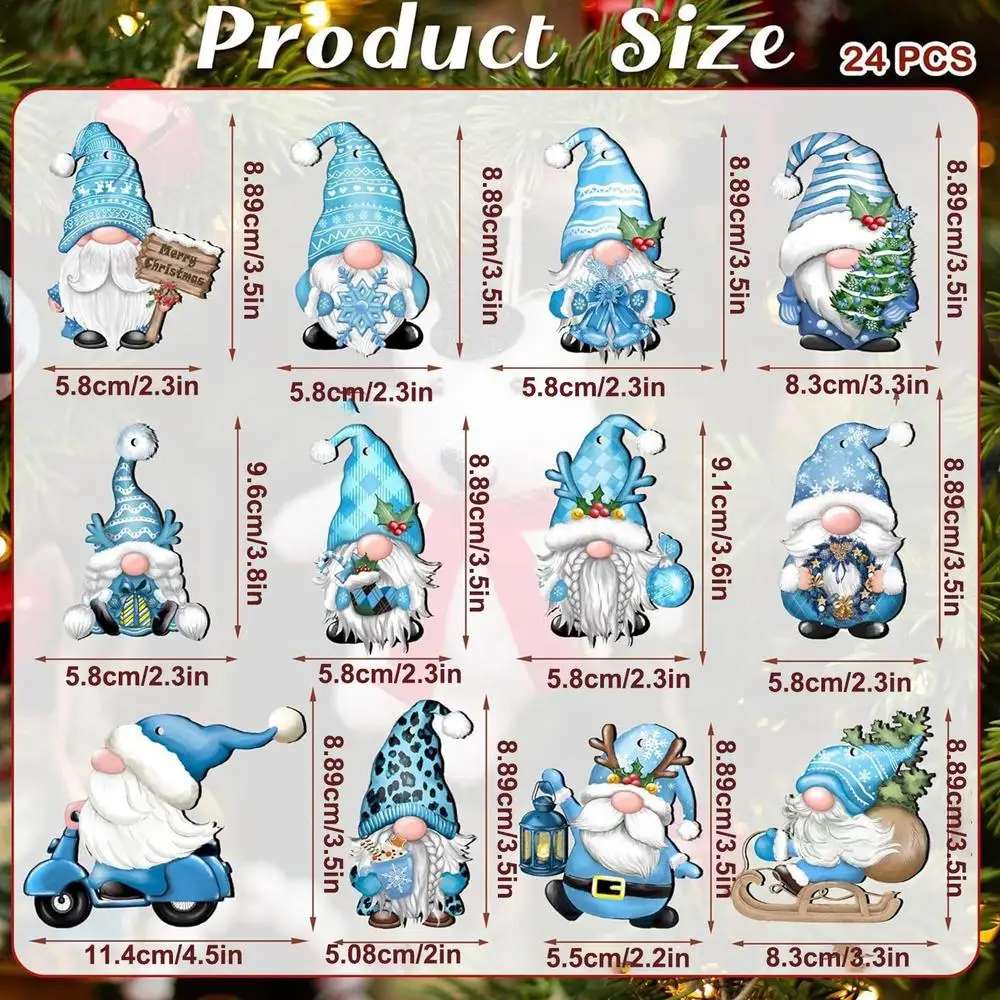 Santa Claus Wooden Ornaments 24X Dwarf Pendant Christmas Gnome Hangings Ornaments Santa Decor With Rope For Christmas Tree