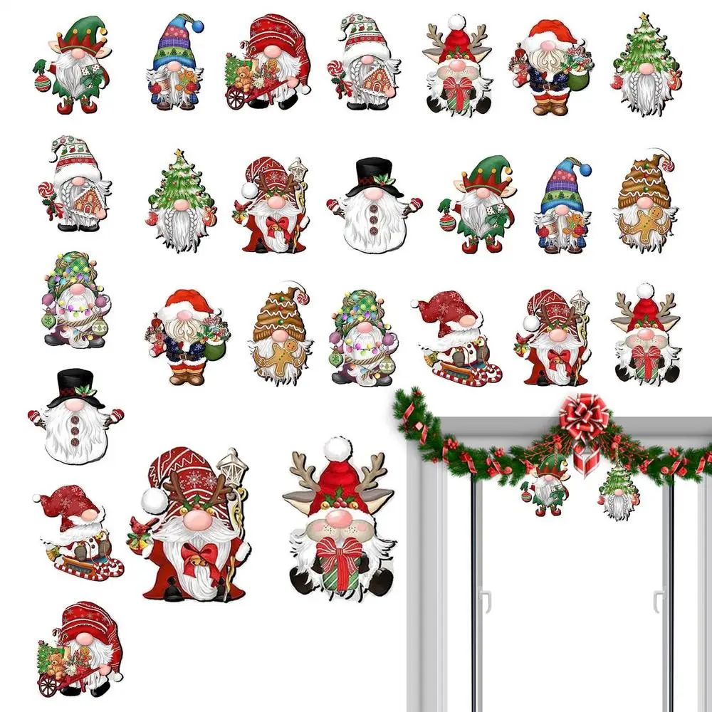 Santa Claus Wooden Ornaments 24X Dwarf Pendant Christmas Gnome Hangings Ornaments Santa Decor With Rope For Christmas Tree