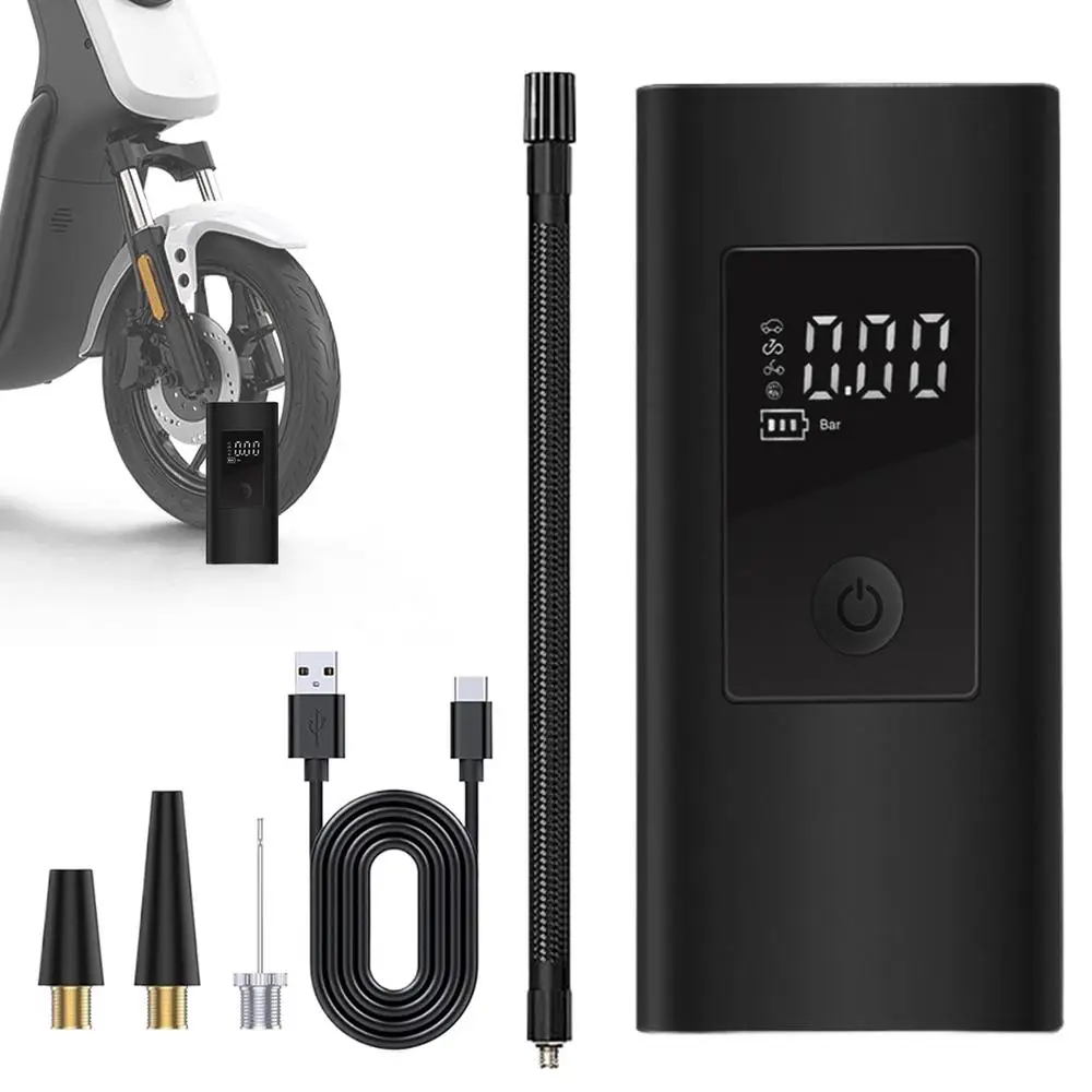 Car Tire Inflator Wireless Rechargeable Tire Inflator Portable Air Compressor With 3 Nozzles Digital Display Motorcycle Air Pump