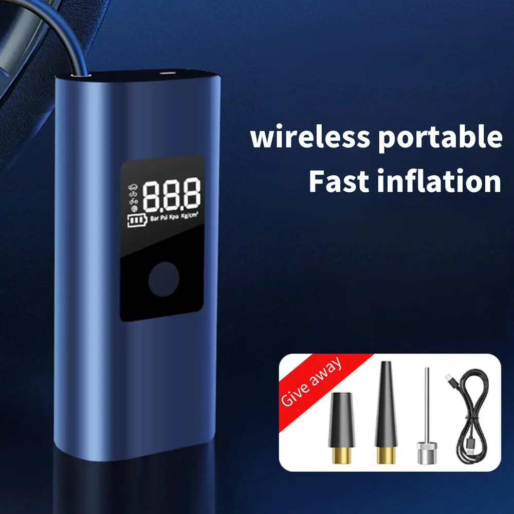 Car Tire Inflator Wireless Rechargeable Tire Inflator Portable Air Compressor With 3 Nozzles Digital Display Motorcycle Air Pump