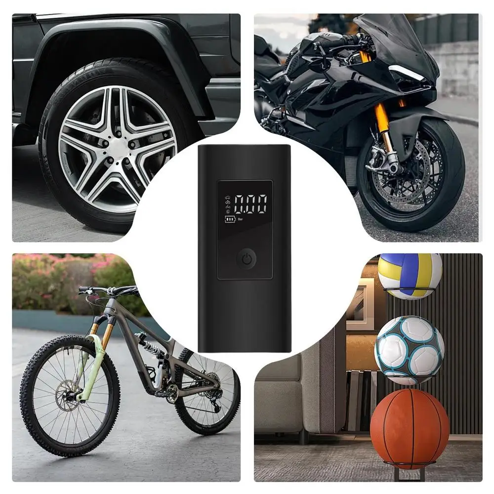 Car Tire Inflator Wireless Rechargeable Tire Inflator Portable Air Compressor With 3 Nozzles Digital Display Motorcycle Air Pump