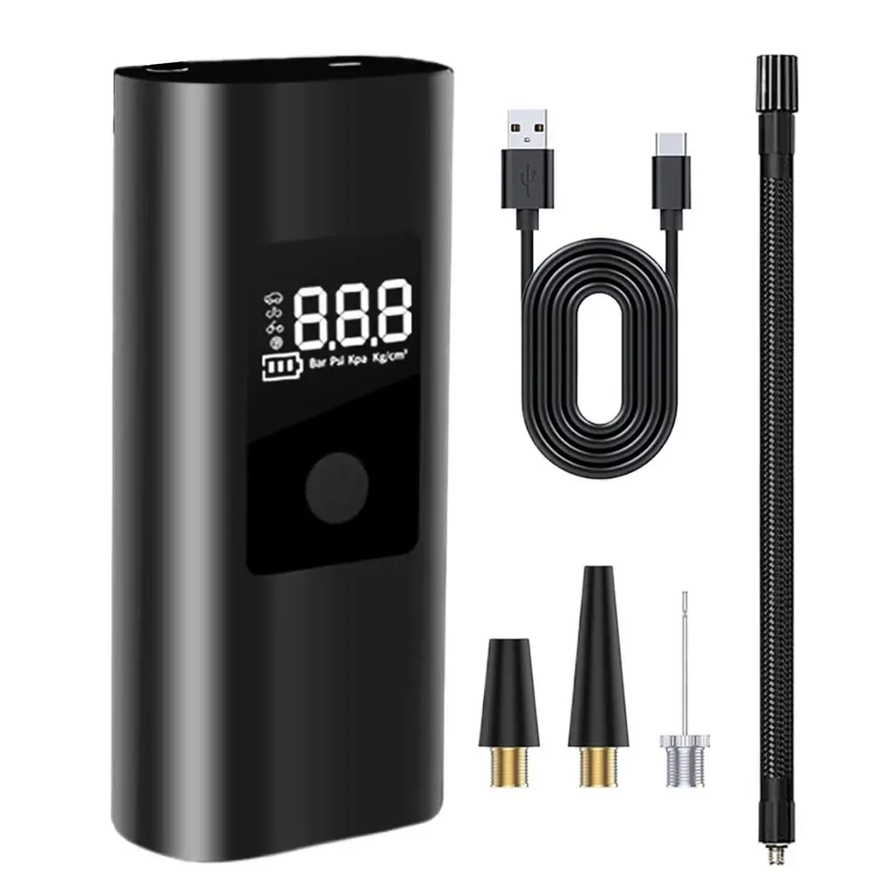 Car Tire Inflator Wireless Rechargeable Tire Inflator Portable Air Compressor With 3 Nozzles Digital Display Motorcycle Air Pump