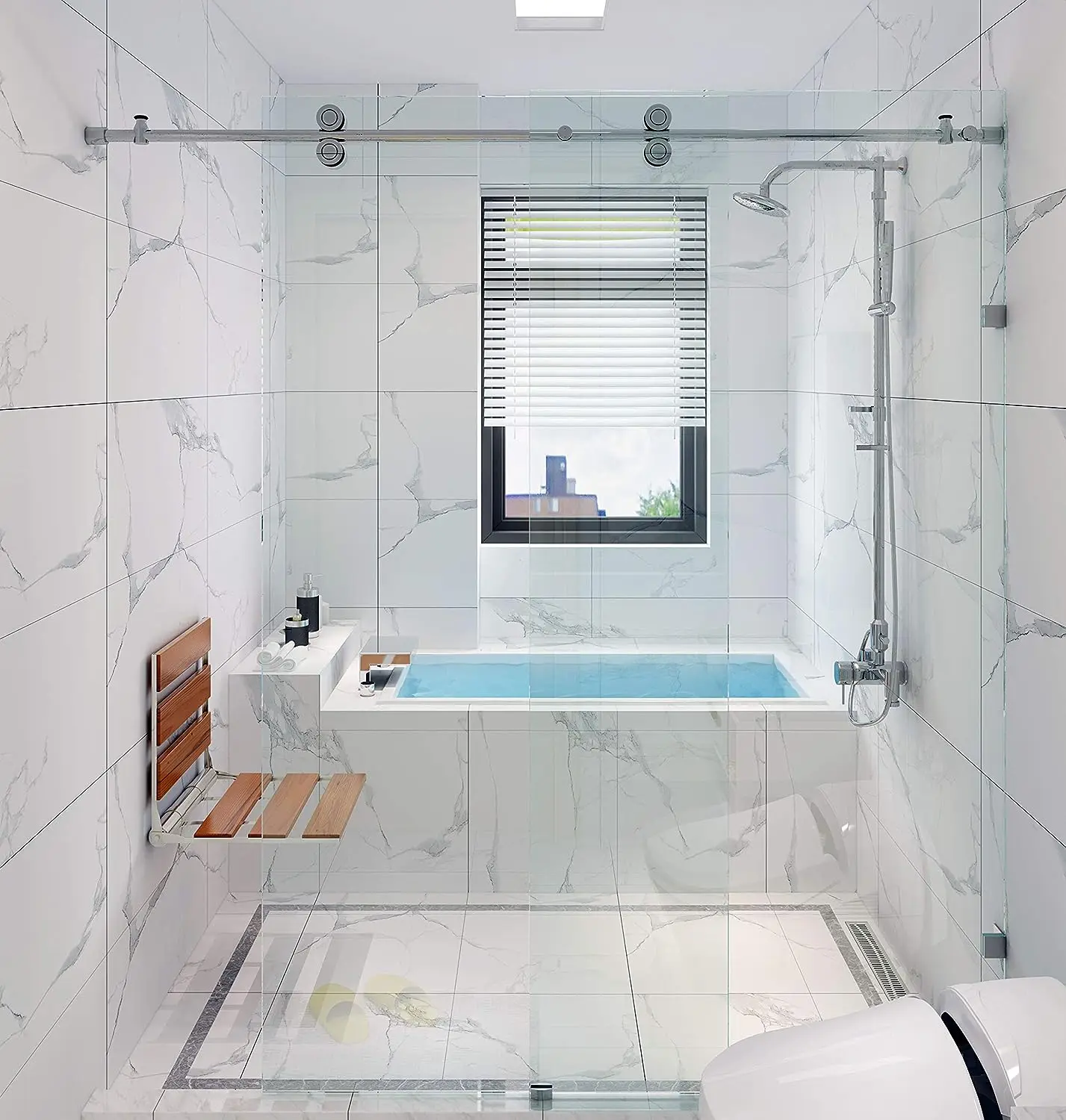 DIYHD 5FT 6.6FT Frameless Glass Shower Door Hardware Sliding Rail Shower Room Kit,Chrome