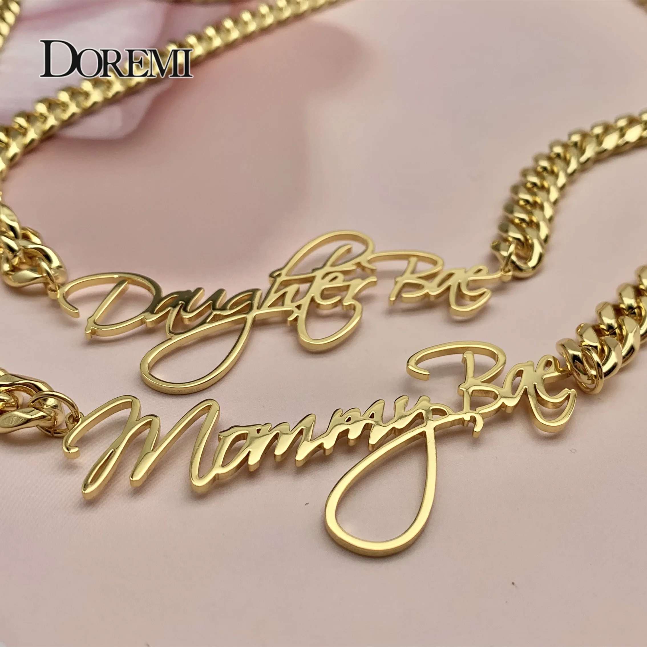 DOREMI 8mm Cuban Thick Chain Customized Cursive Nameplate Necklaces Custom Name Pendant Personalized Necklace Women Gift
