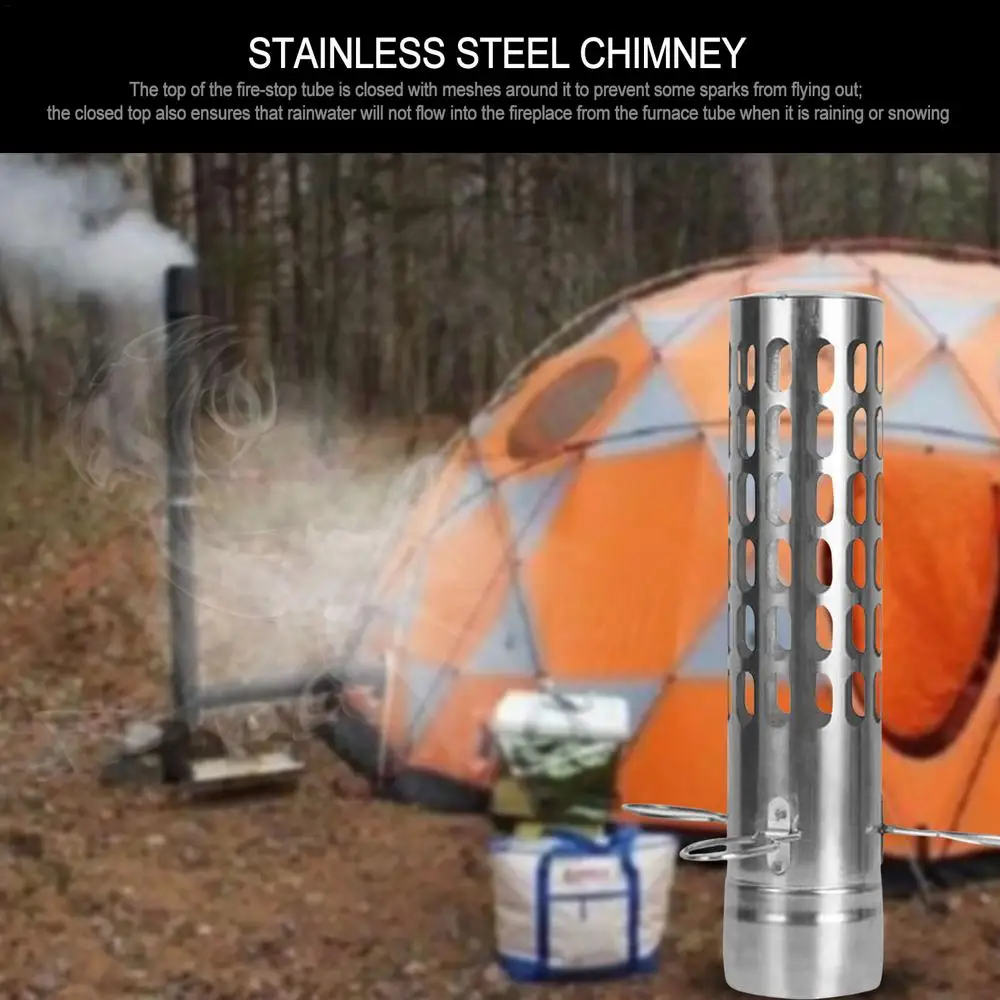 Camping Tent Stove Chimney Parts Portable Firewood Stove Accessories Chimney Tube Stainless Steel Spark Arrestor Cap Pipe