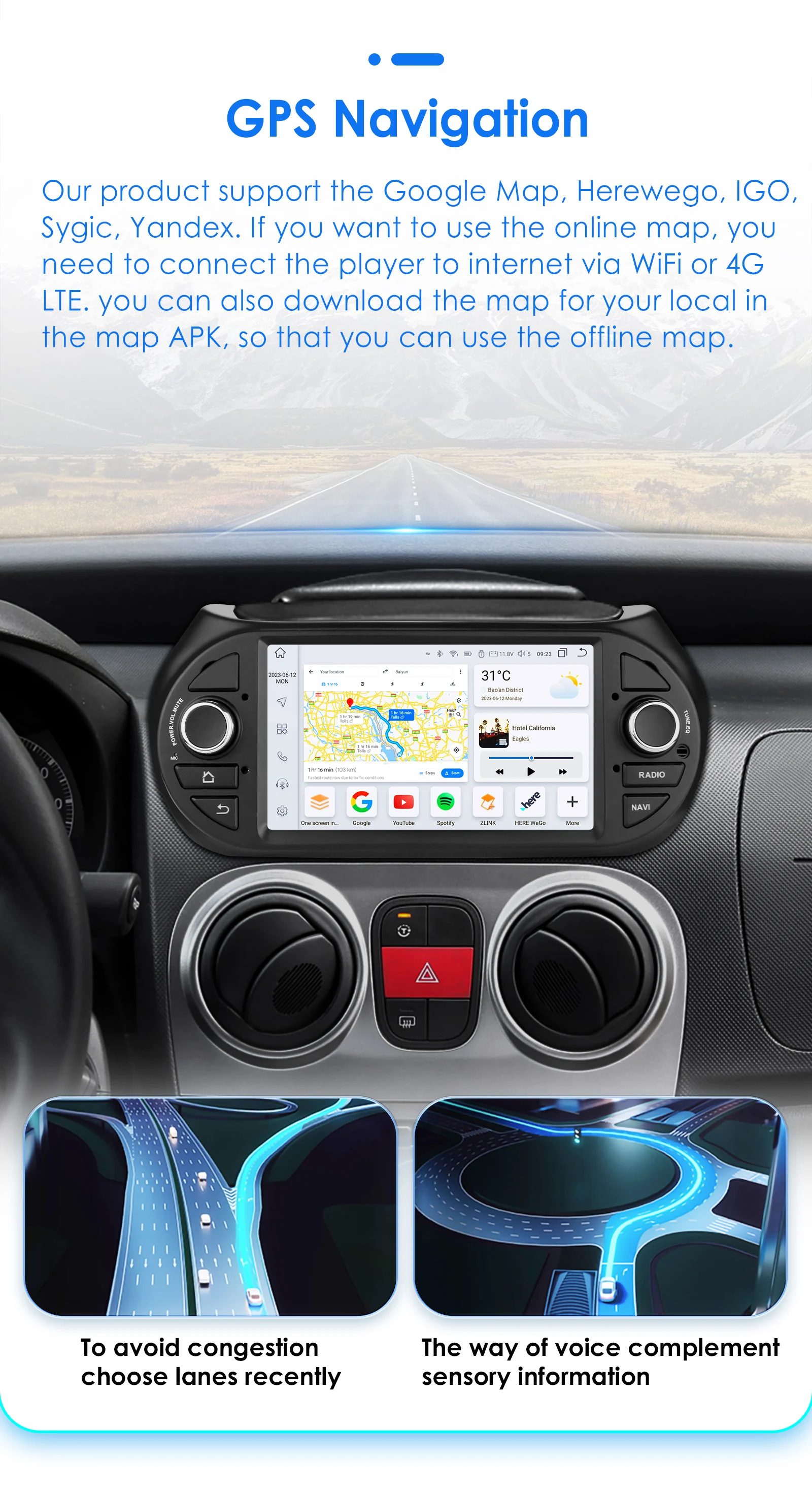 Hizpo AI Voice Android Car Radio Multimedia Video Player for Fiat Fiorino Citroen Nemo Peugeot Bipper GPS Carplay 4G RDS Stereo