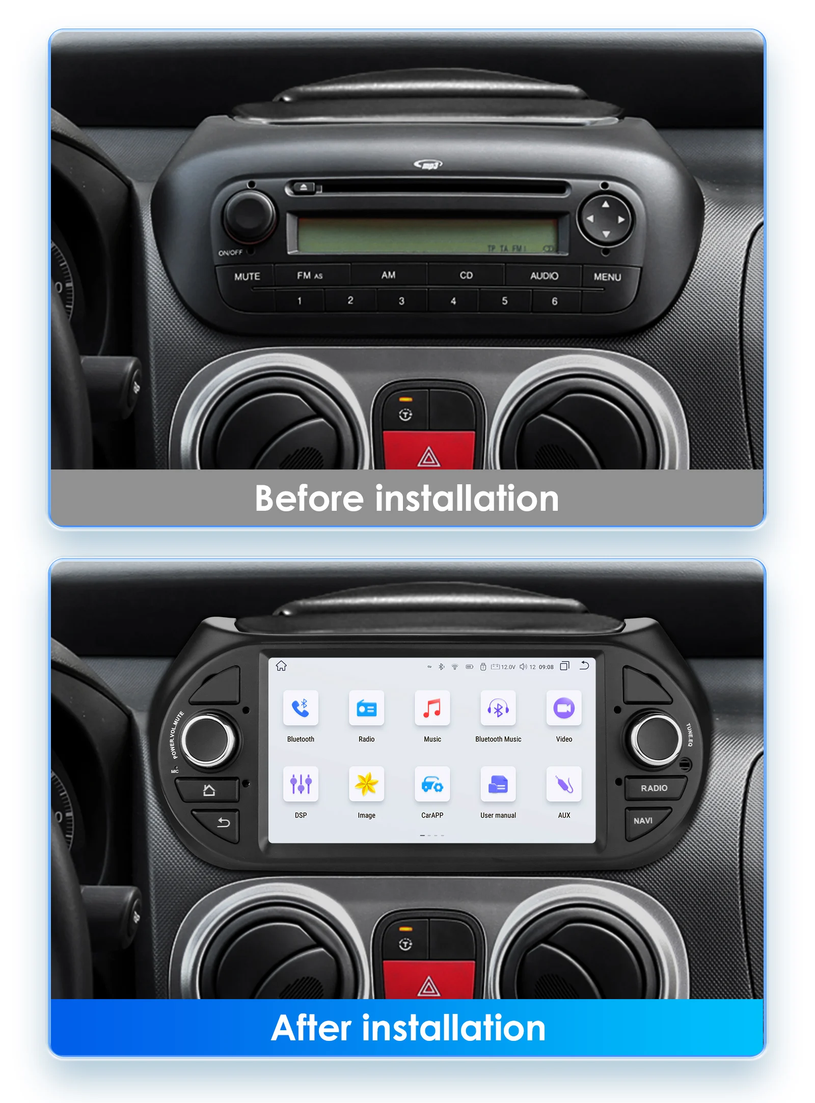 Hizpo AI Voice Android Car Radio Multimedia Video Player for Fiat Fiorino Citroen Nemo Peugeot Bipper GPS Carplay 4G RDS Stereo