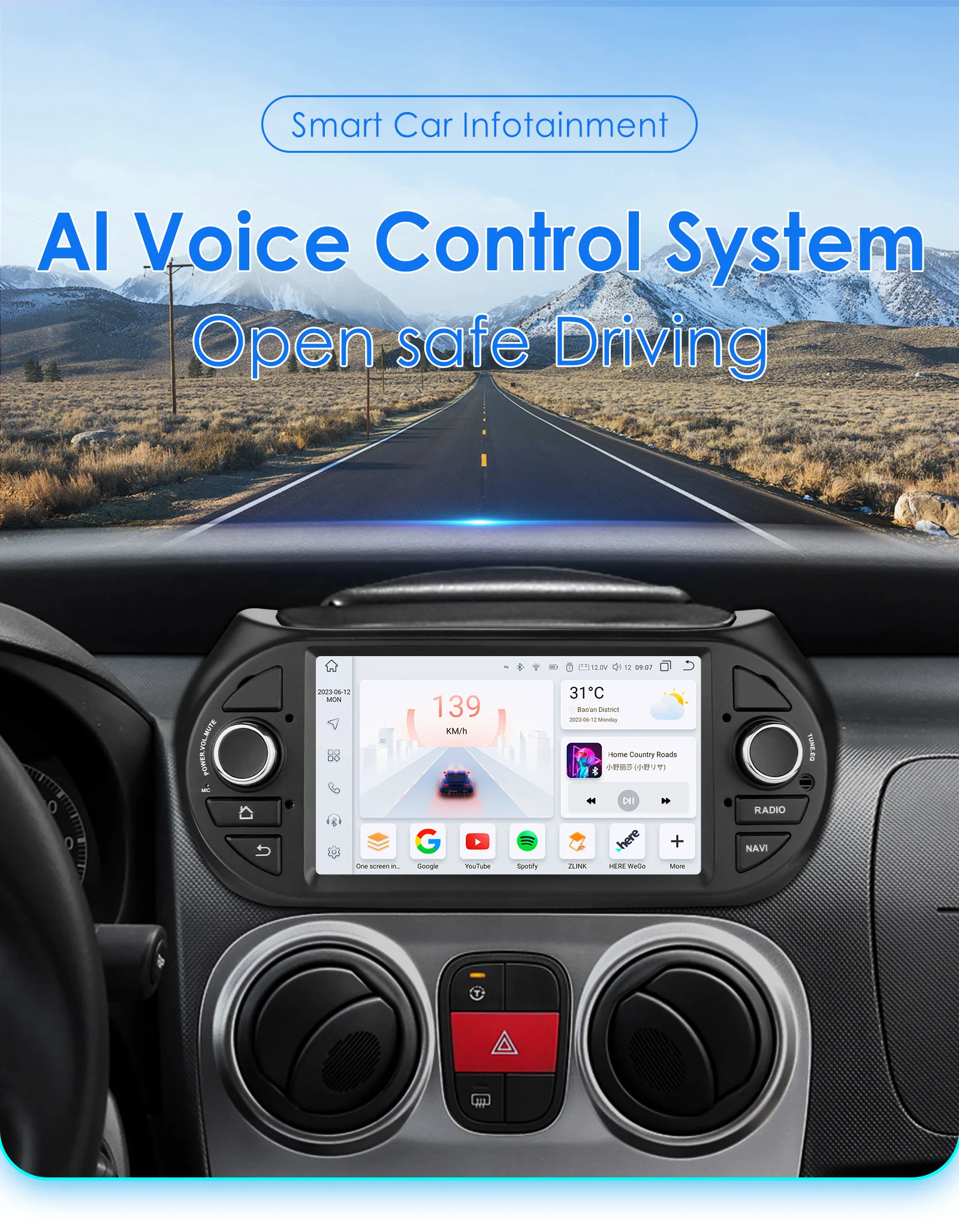 Hizpo AI Voice Android Car Radio Multimedia Video Player for Fiat Fiorino Citroen Nemo Peugeot Bipper GPS Carplay 4G RDS Stereo