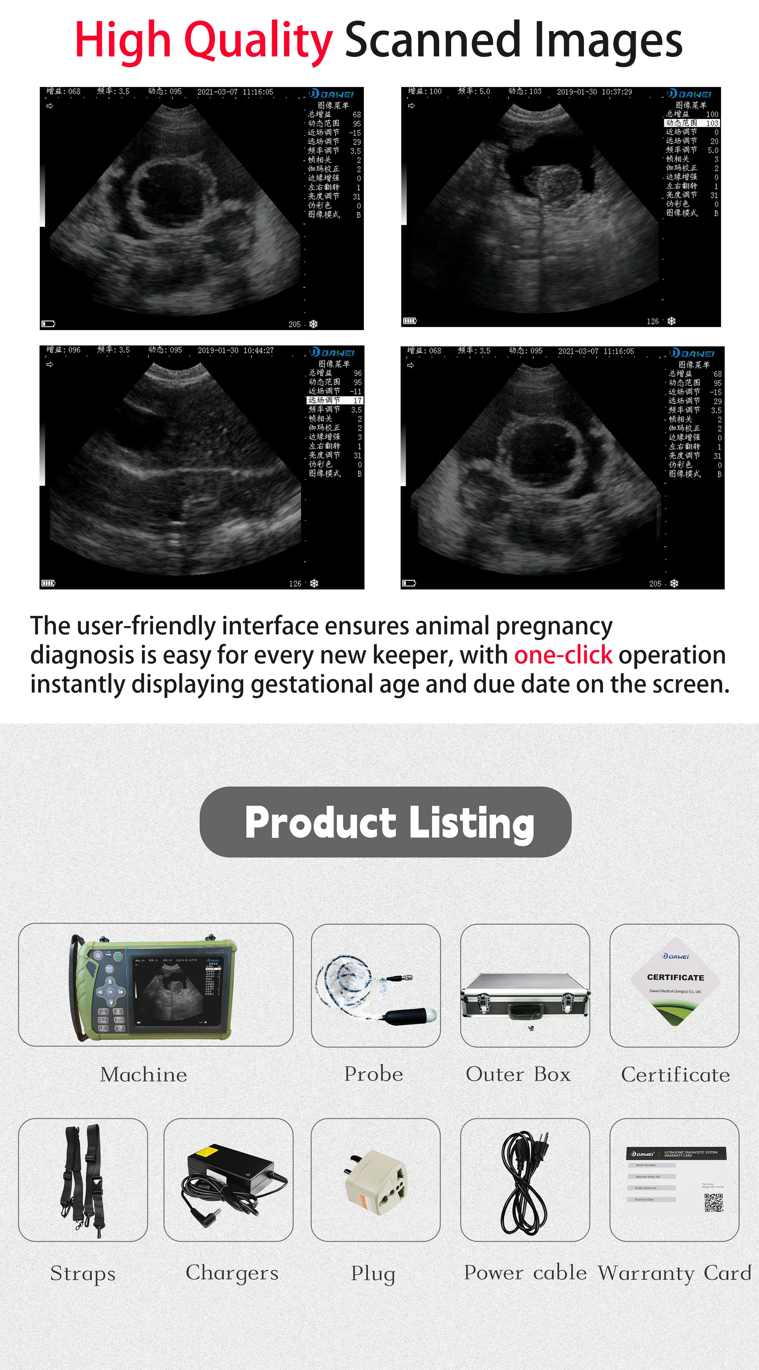 Portable Veterinary Ultrasound Scanner, Vet Pregnancy Ultra Machine with 3.5MHz Convex Probe for Pig Sheep Goat Dogs Animals