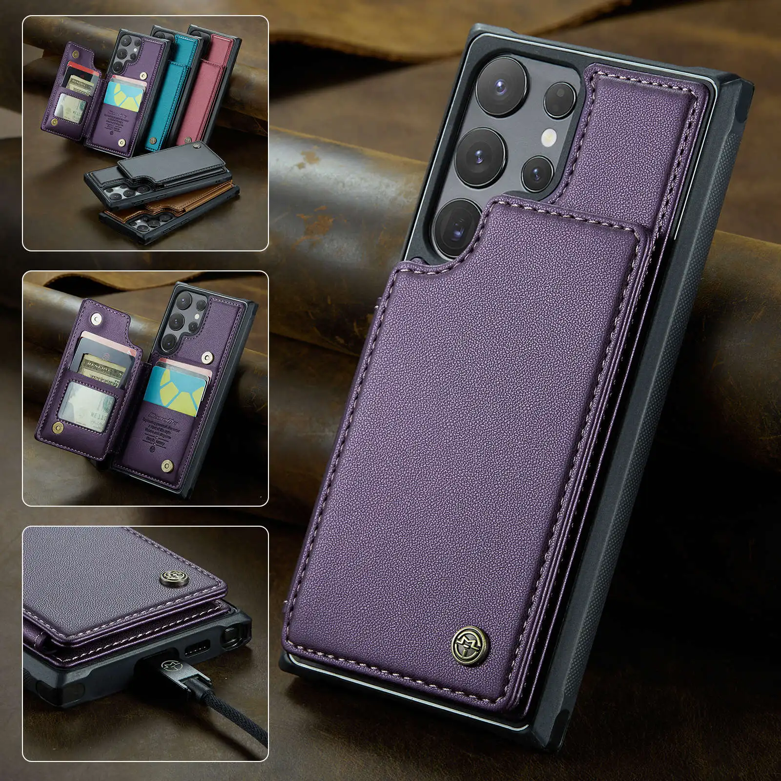 for Samsung Galaxy S24 Ultra S24 Plus S24 Case with Card Holder, Wallet Case RFID Blocking, Durable Leather Kickstand Phone Case