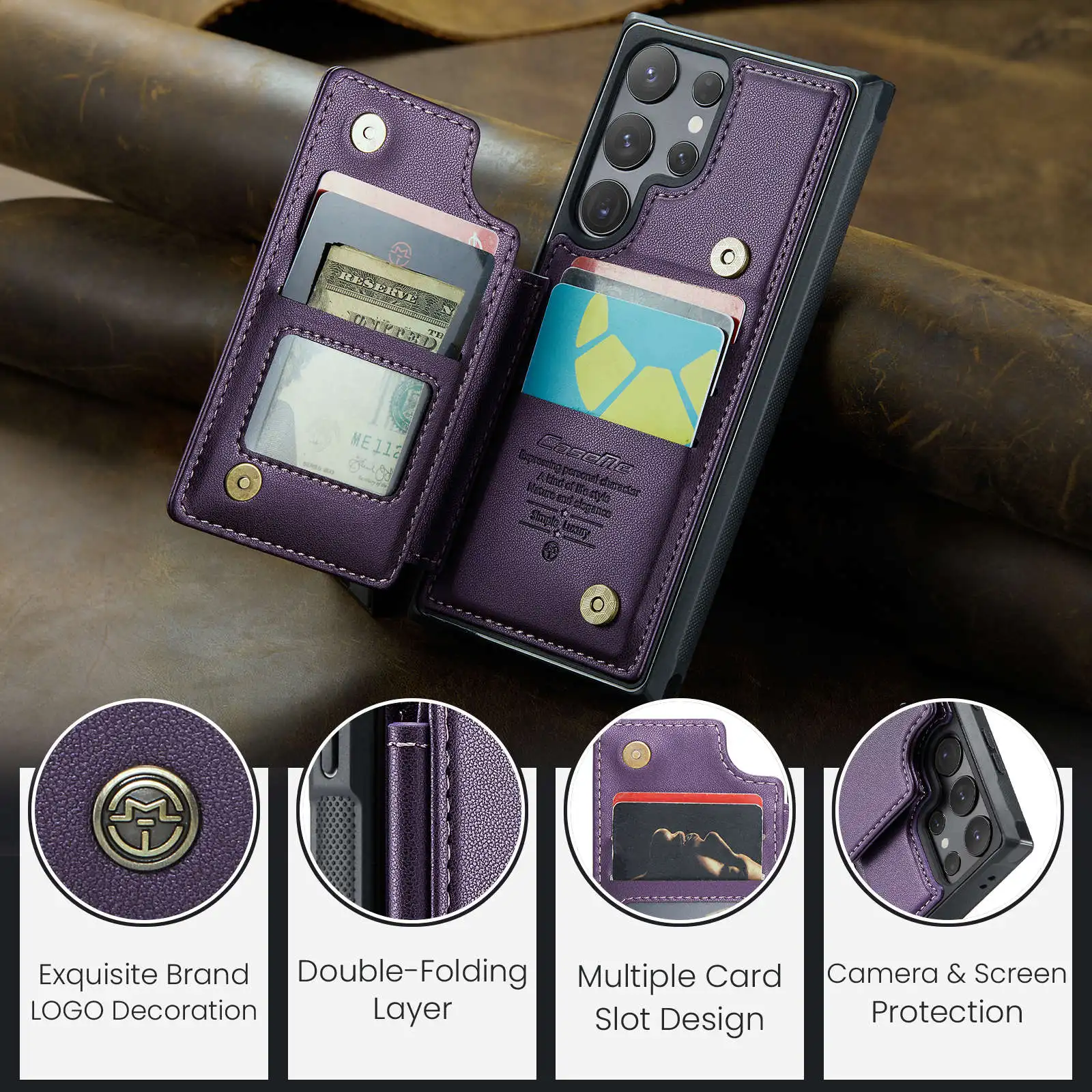 for Samsung Galaxy S24 Ultra S24 Plus S24 Case with Card Holder, Wallet Case RFID Blocking, Durable Leather Kickstand Phone Case