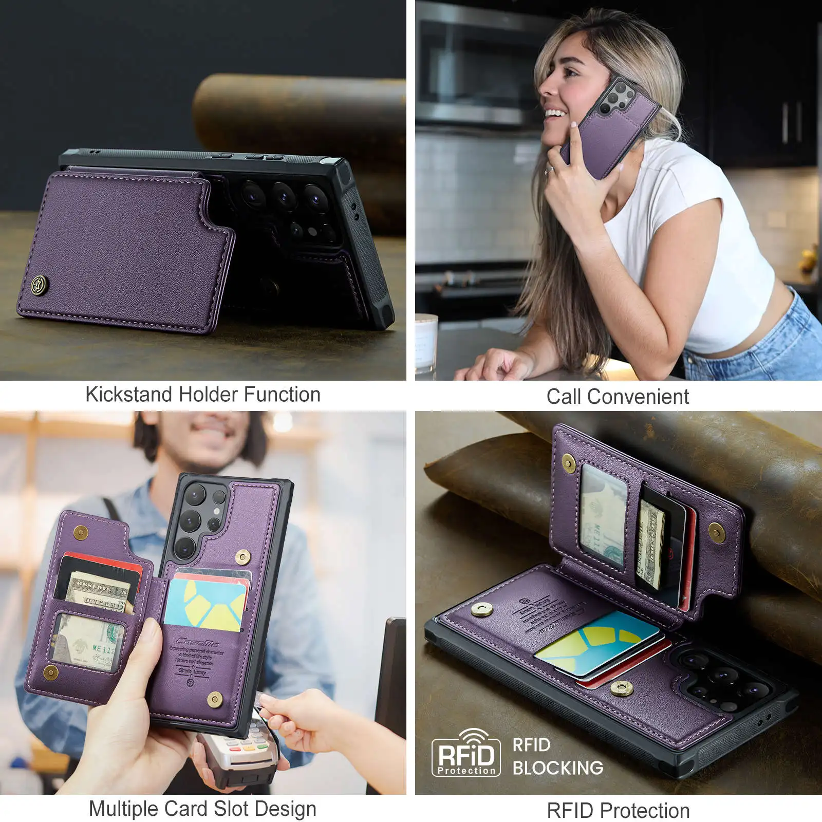 for Samsung Galaxy S24 Ultra S24 Plus S24 Case with Card Holder, Wallet Case RFID Blocking, Durable Leather Kickstand Phone Case